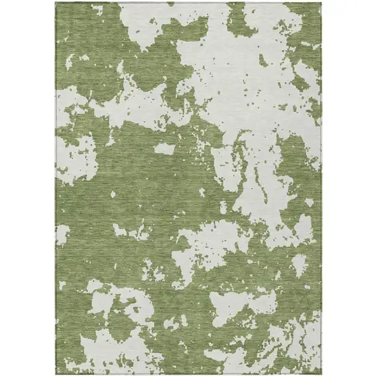 Green And Ivory Abstract Washable Indoor Outdoor Area Rug Photo 2