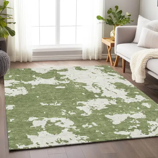 Green And Ivory Abstract Washable Indoor Outdoor Area Rug Photo 9