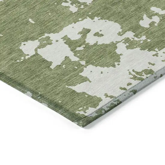 Green And Ivory Abstract Washable Indoor Outdoor Area Rug Photo 5