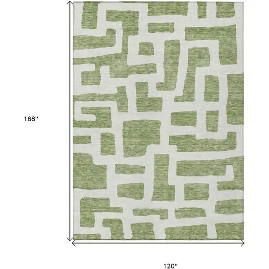 Green And Ivory Abstract Washable Indoor Outdoor Area Rug Photo 3