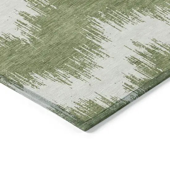 Green And Ivory Chevron Washable Indoor Outdoor Area Rug Photo 5
