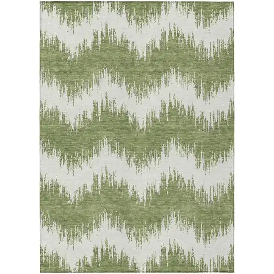 Green And Ivory Chevron Washable Indoor Outdoor Area Rug Photo 2