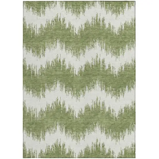 Green And Ivory Chevron Washable Indoor Outdoor Area Rug Photo 7