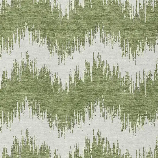 Green And Ivory Chevron Washable Indoor Outdoor Area Rug Photo 6