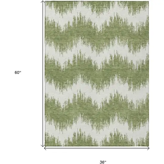Green And Ivory Chevron Washable Indoor Outdoor Area Rug Photo 3