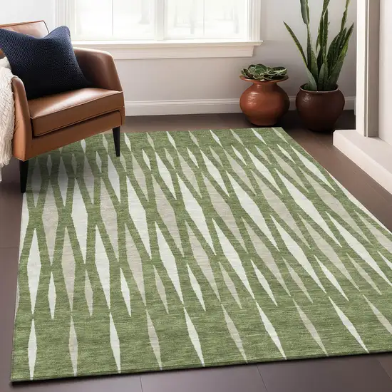 Green And Ivory Geometric Washable Indoor Outdoor Area Rug Photo 9