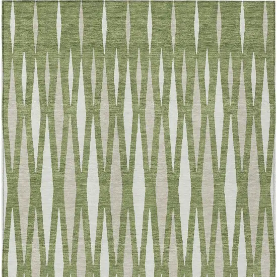 Green And Ivory Geometric Washable Indoor Outdoor Area Rug Photo 6