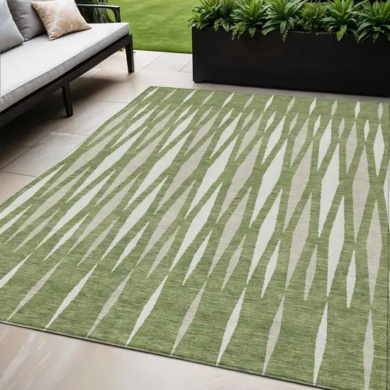 Green And Ivory Geometric Washable Indoor Outdoor Area Rug Photo 1