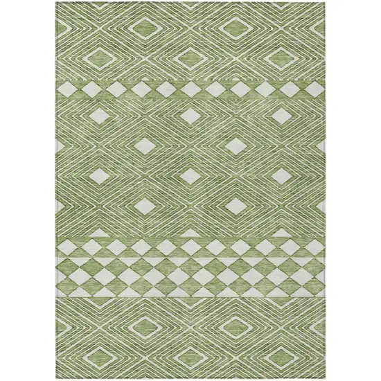 Green And Ivory Geometric Washable Indoor Outdoor Area Rug Photo 2