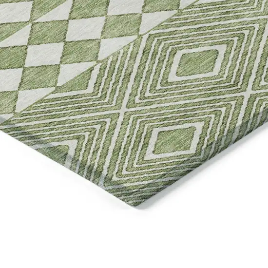 Green And Ivory Geometric Washable Indoor Outdoor Area Rug Photo 5