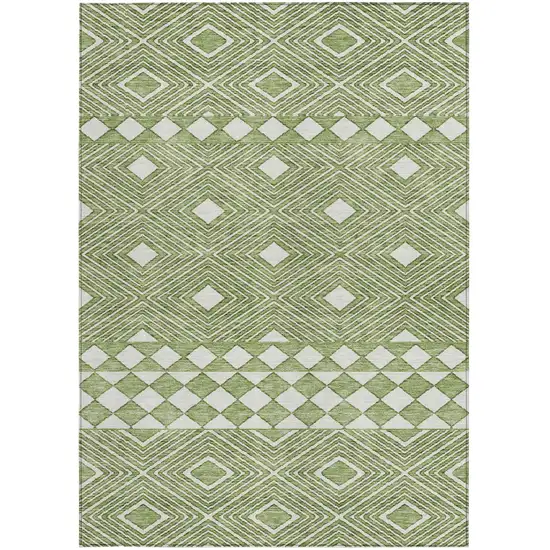 Green And Ivory Geometric Washable Indoor Outdoor Area Rug Photo 7