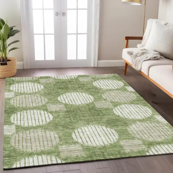Green And Ivory Geometric Washable Indoor Outdoor Area Rug Photo 9