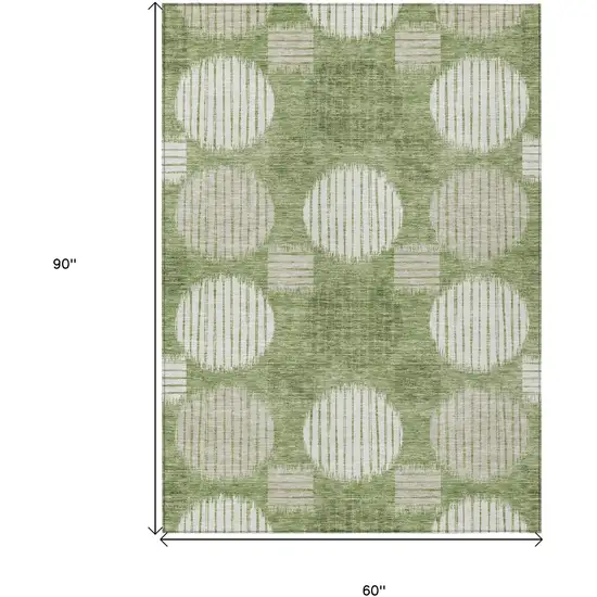 Green And Ivory Geometric Washable Indoor Outdoor Area Rug Photo 3