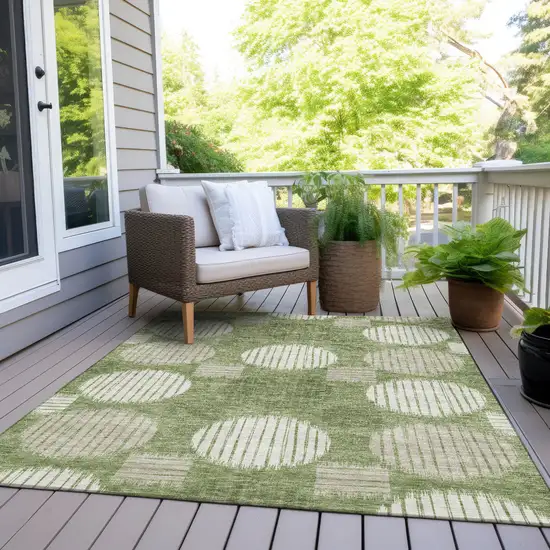 Green And Ivory Geometric Washable Indoor Outdoor Area Rug Photo 8