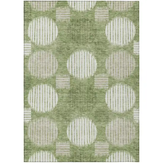 Green And Ivory Geometric Washable Indoor Outdoor Area Rug Photo 2