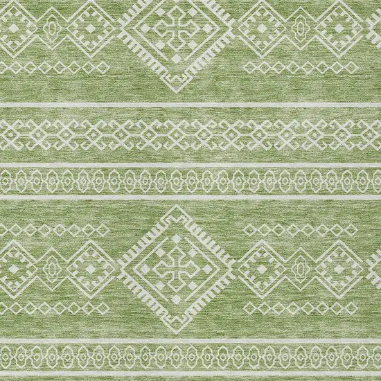 Green And Ivory Southwestern Washable Indoor Outdoor Area Rug Photo 5