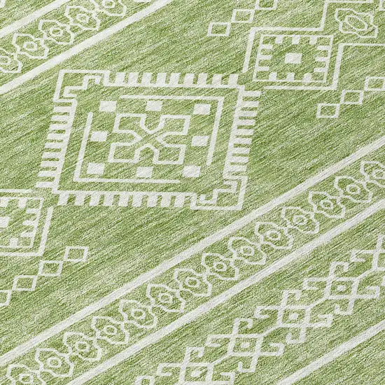Green And Ivory Southwestern Washable Indoor Outdoor Area Rug Photo 6