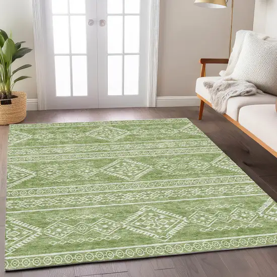 Green And Ivory Southwestern Washable Indoor Outdoor Area Rug Photo 9