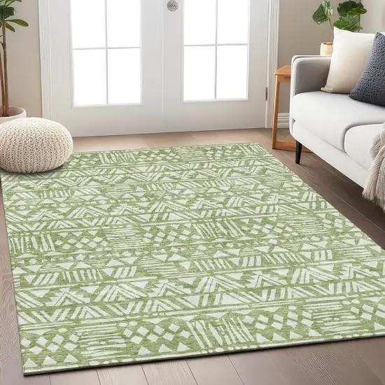 Green And Ivory Southwestern Washable Indoor Outdoor Area Rug Photo 8