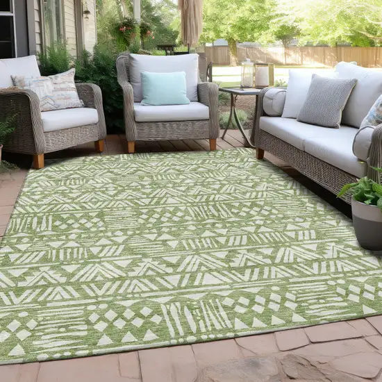 Green And Ivory Southwestern Washable Indoor Outdoor Area Rug Photo 7