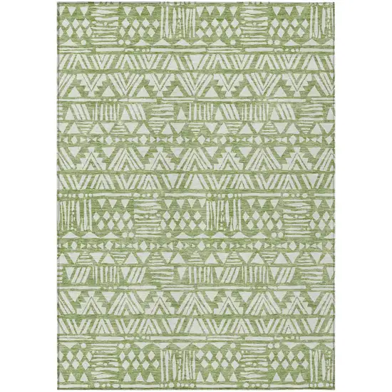 Green And Ivory Southwestern Washable Indoor Outdoor Area Rug Photo 2