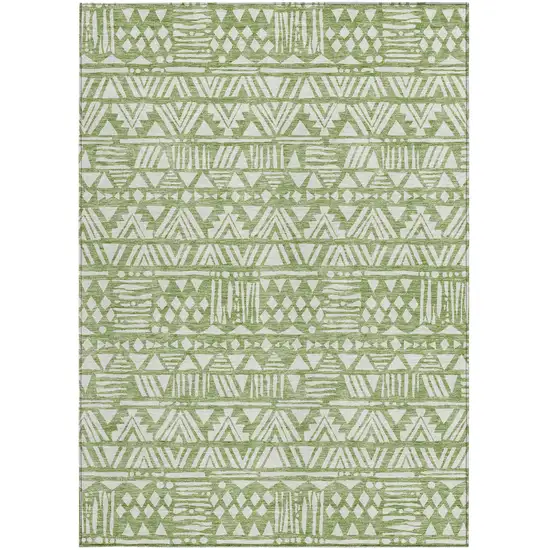 Green And Ivory Southwestern Washable Indoor Outdoor Area Rug Photo 5