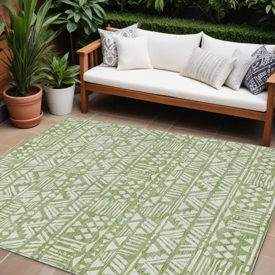Green And Ivory Southwestern Washable Indoor Outdoor Area Rug Photo 1