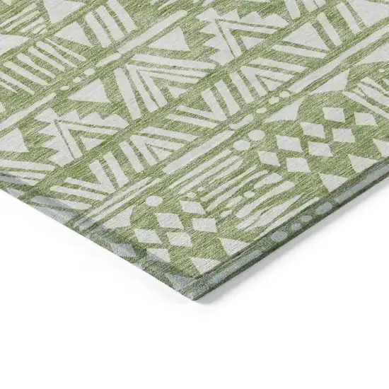 Green And Ivory Southwestern Washable Indoor Outdoor Area Rug Photo 4