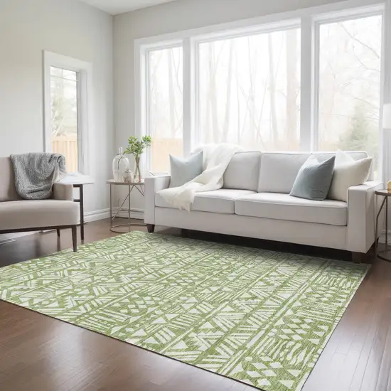 Green And Ivory Southwestern Washable Indoor Outdoor Area Rug Photo 8