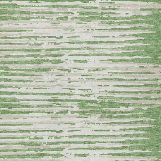 Green And Ivory Striped Washable Indoor Outdoor Area Rug Photo 6