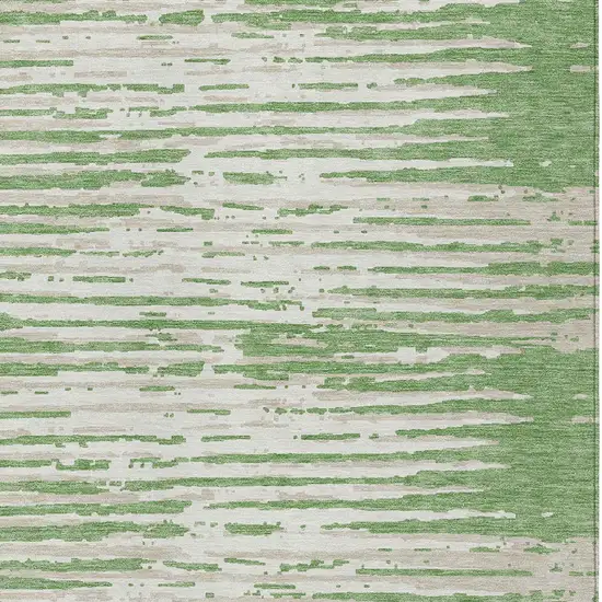 Green And Ivory Striped Washable Indoor Outdoor Area Rug Photo 6