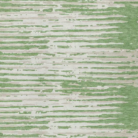 Green And Ivory Striped Washable Indoor Outdoor Area Rug Photo 6