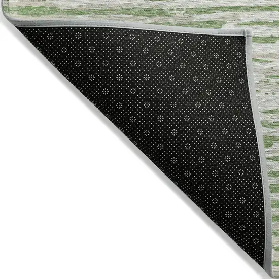 Green And Ivory Striped Washable Indoor Outdoor Area Rug Photo 4