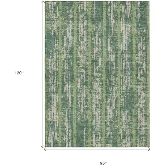 Green And Ivory Striped Washable Indoor Outdoor Area Rug Photo 3