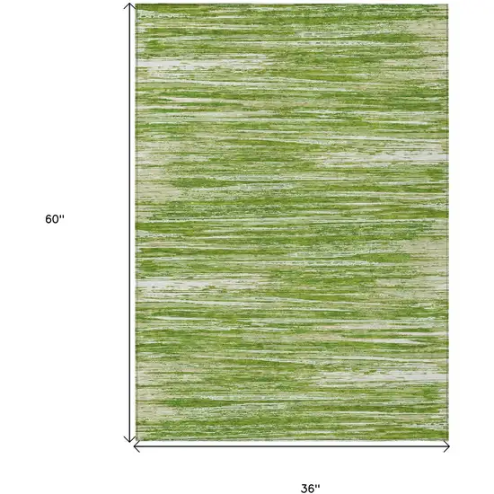 Green And Ivory Striped Washable Indoor Outdoor Area Rug Photo 3