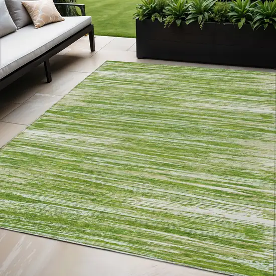 Green And Ivory Striped Washable Indoor Outdoor Area Rug Photo 1