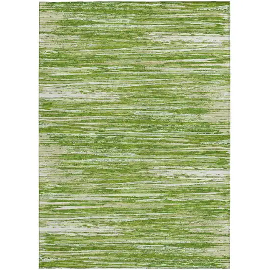 Green And Ivory Striped Washable Indoor Outdoor Area Rug Photo 7