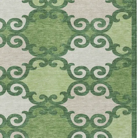Green And Ivory Trellis Washable Indoor Outdoor Area Rug Photo 6