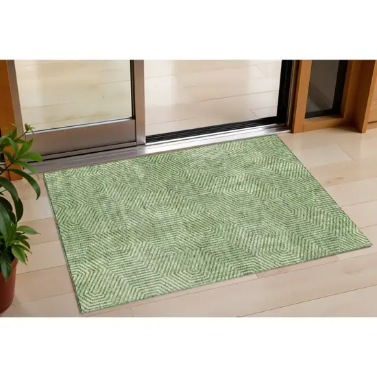 Green And Light Green Geometric Washable Indoor Outdoor Area Rug Photo 1