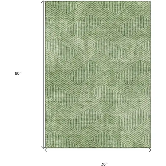 Green And Light Green Geometric Washable Indoor Outdoor Area Rug Photo 3