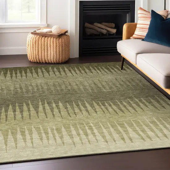 Green And Light Green Striped Washable Indoor Outdoor Area Rug Photo 8