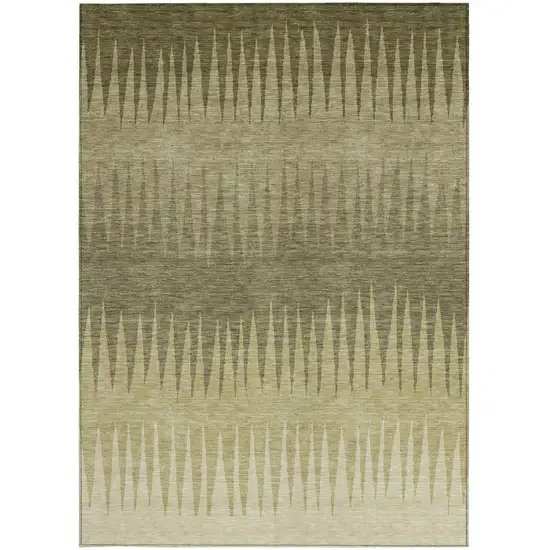 Green And Light Green Striped Washable Indoor Outdoor Area Rug Photo 7