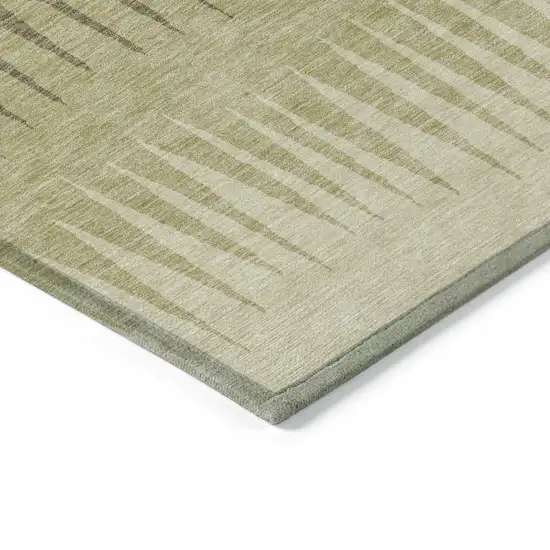 Green And Light Green Striped Washable Indoor Outdoor Area Rug Photo 5