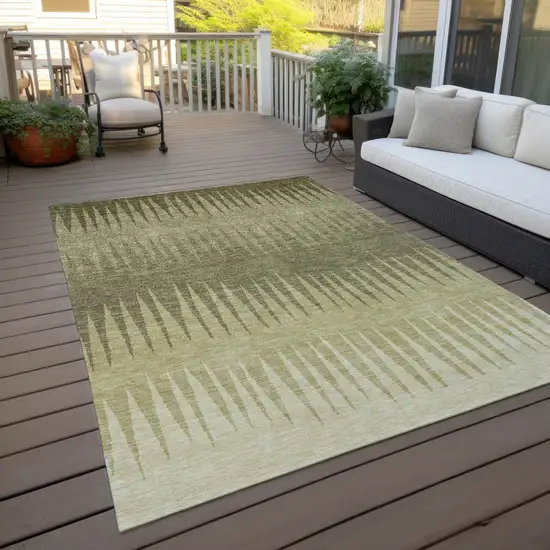 Green And Light Green Striped Washable Indoor Outdoor Area Rug Photo 9