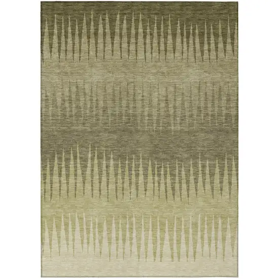 Green And Light Green Striped Washable Indoor Outdoor Area Rug Photo 2