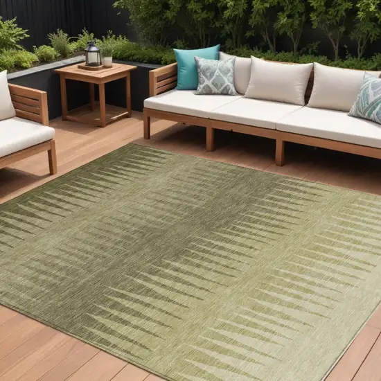 Green And Light Green Striped Washable Indoor Outdoor Area Rug Photo 1
