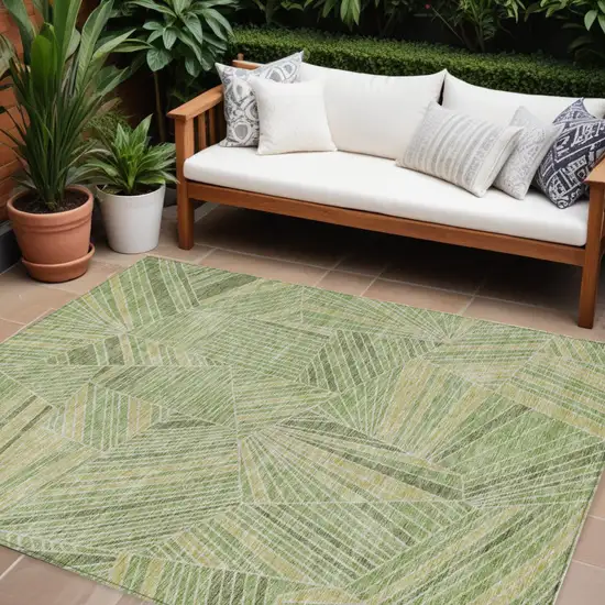 Green And Olive Green Geometric Washable Indoor Outdoor Area Rug Photo 1