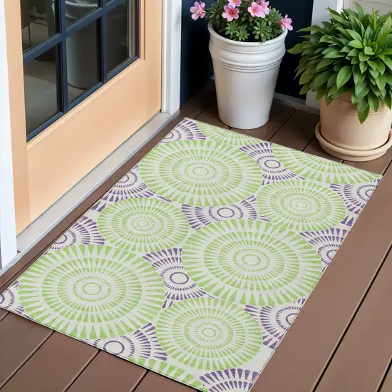 Green And Purple Geometric Washable Indoor Outdoor Area Rug Photo 1