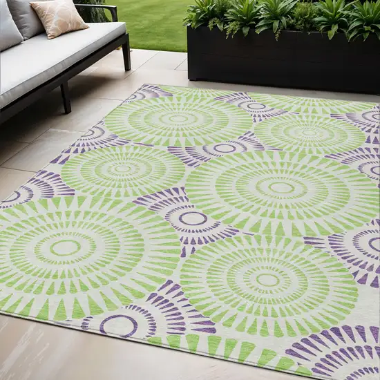 Green And Purple Geometric Washable Indoor Outdoor Area Rug Photo 1