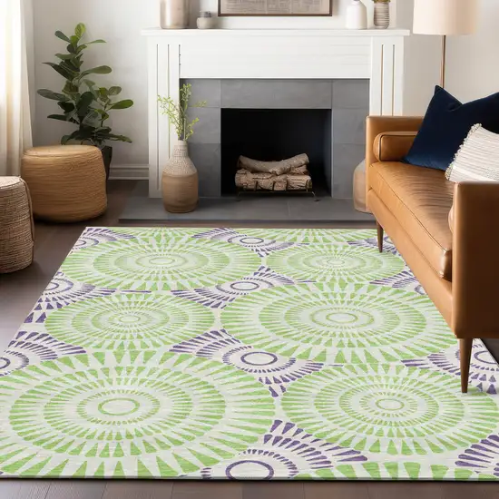 Green And Purple Geometric Washable Indoor Outdoor Area Rug Photo 9